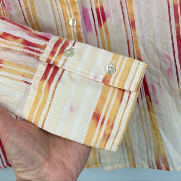 Naracamicie Striped Pink and Yellow Tie-Dye Wrinkle Button-Up Shirt Sz III or 6 - Picture 4 of 13